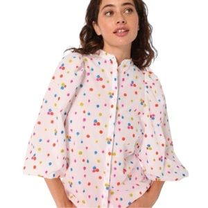 NWT Vilagallo White Puff Sleeve Embroidered Dot Blouse Size 36 XS Retail $187